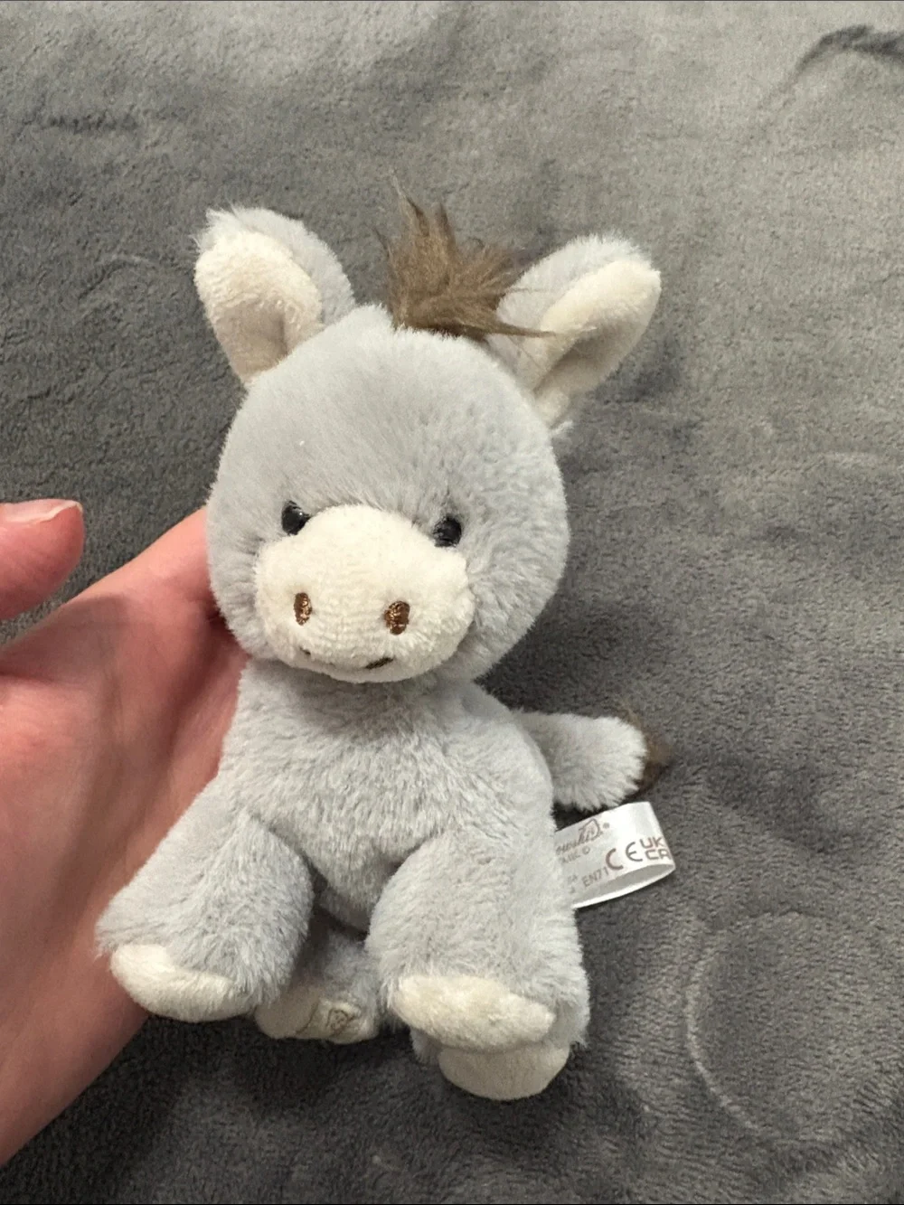 Gray Plush Donkey Keychain - Soft Mini Toy